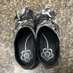 Sanita Black and Gray Floral Mules